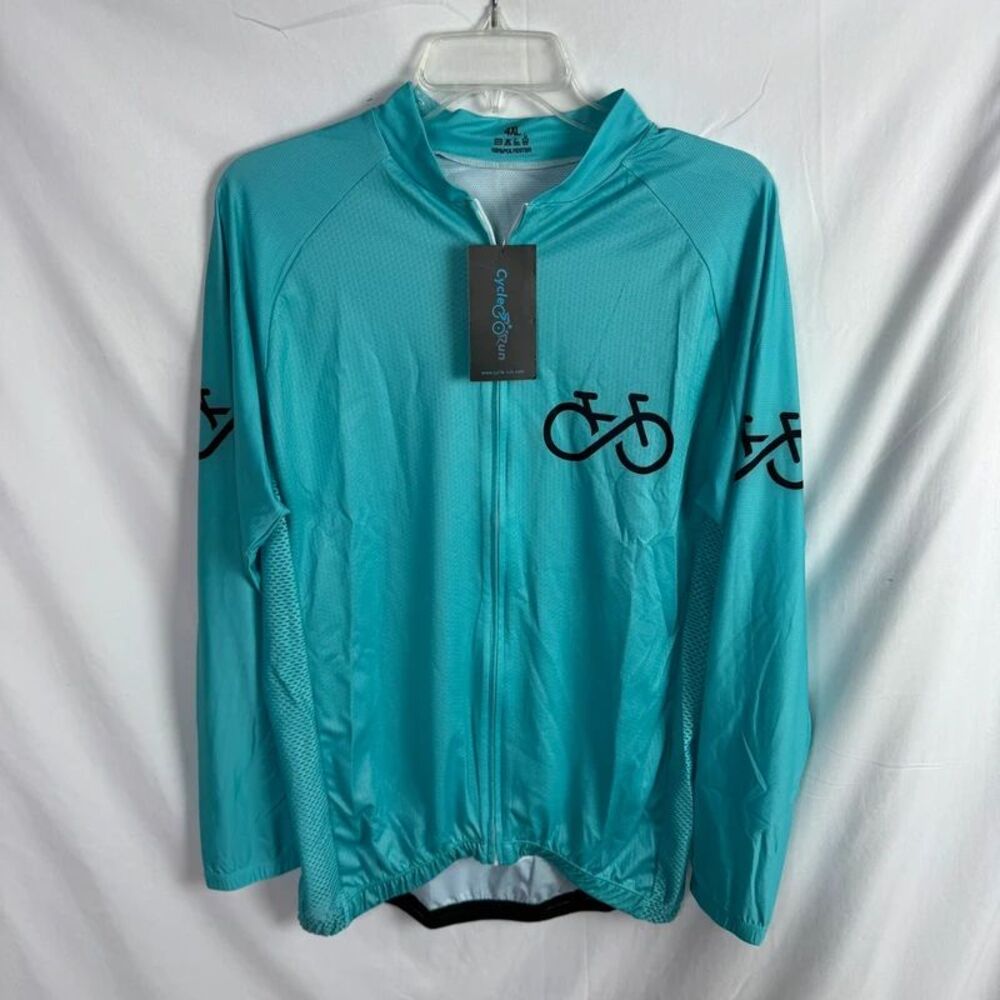 Cycle-Run Cycling Jersey Jacket Women’s 4XL Aqua Blue Zip Front NEW